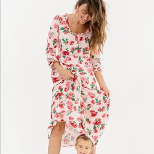 Sonnet James Long Sleeve Button Front Play Dress in Red Rose, Sz S